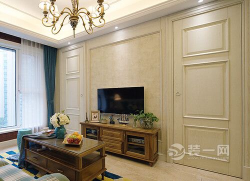 济南美式混搭英伦风格客厅电视背景墙装修效果图